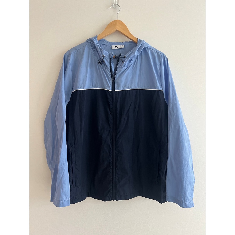 Crane Windbreaker Mens Large Blue Colorblock Full Zip Hooded Lightweight Jacket